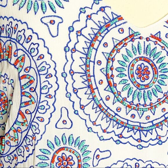 New Friends Colony Medallion Beaded Shift Dress White Blue Size Large - Picture 6 of 11